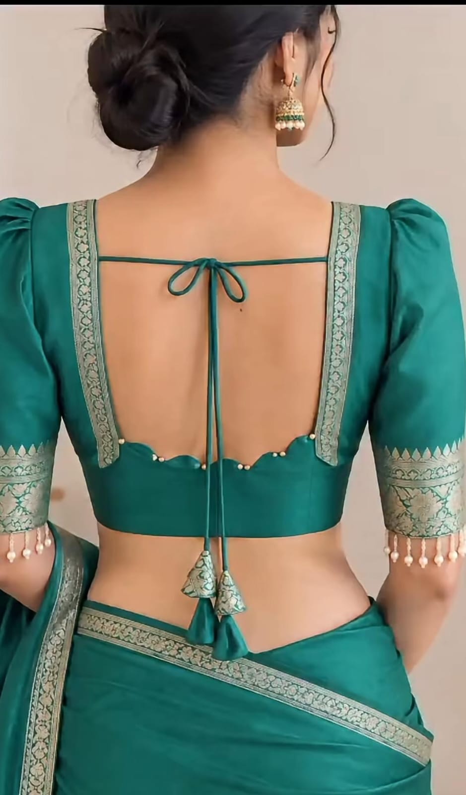 Green Silk Blouse with Tie-Up Back