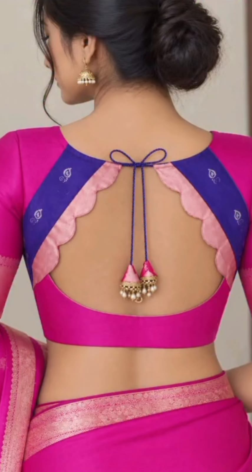 Pink & Blue Contrast Tie-Back Blouse