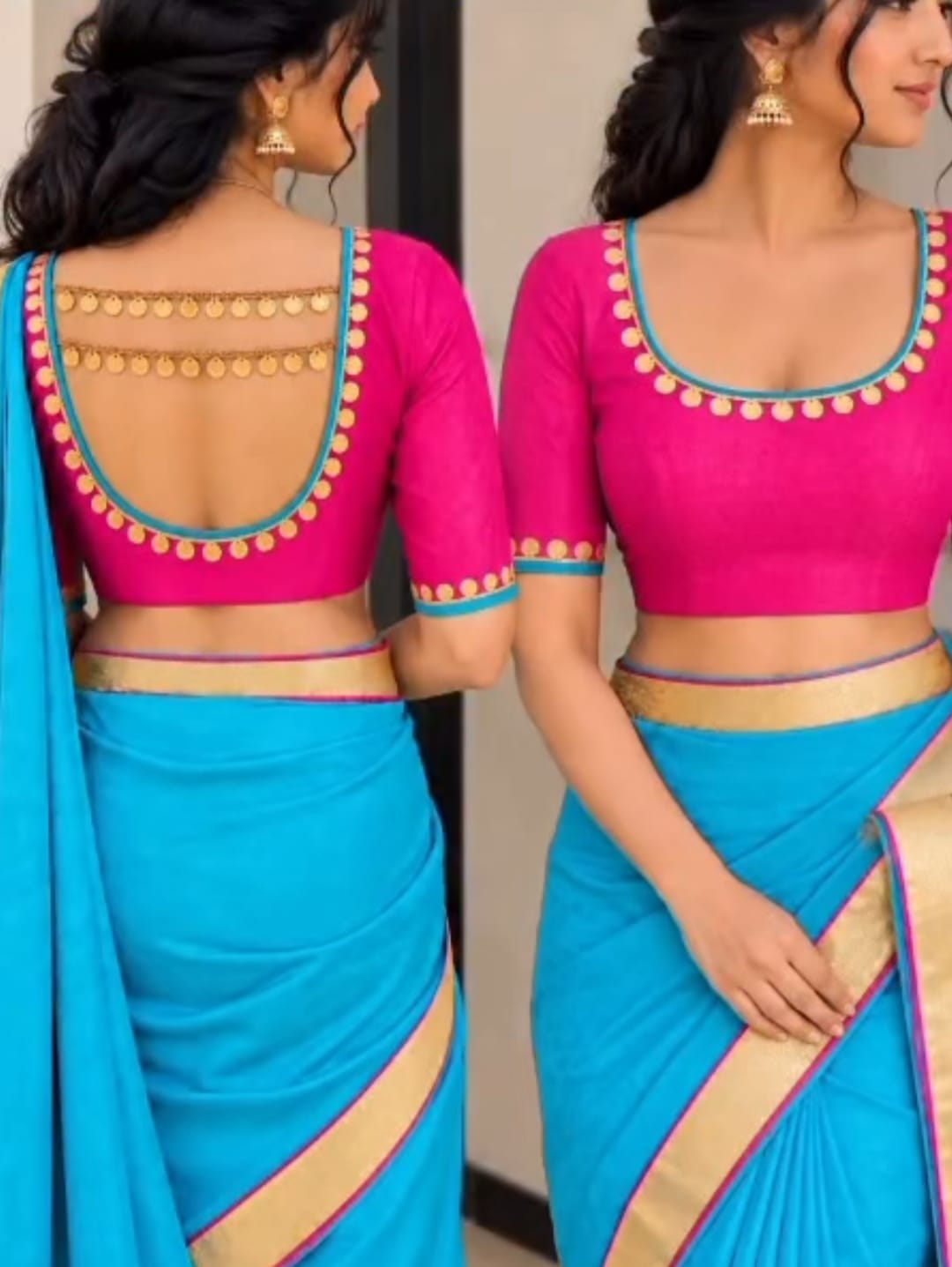 Pink Blouse with Bead Neckline