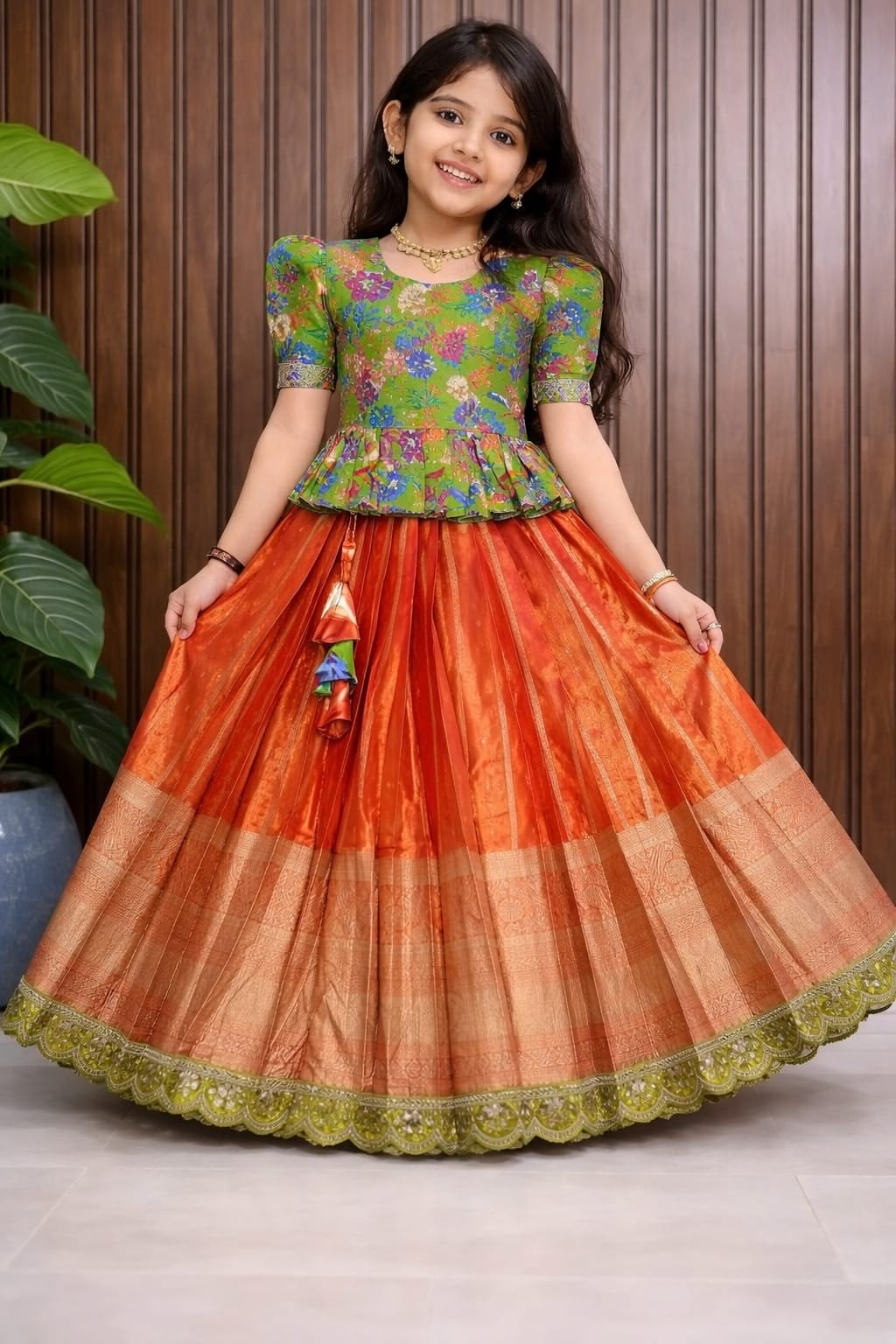 Kids Pattu Langa with Brocade Blouse