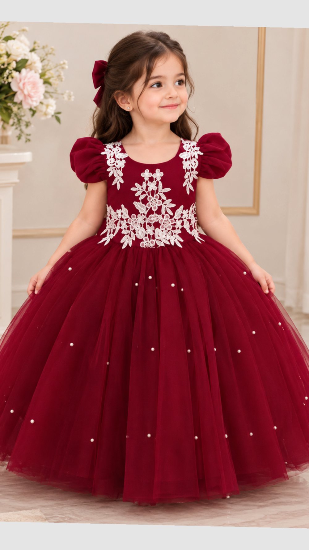 Kids Maroon Party Frock